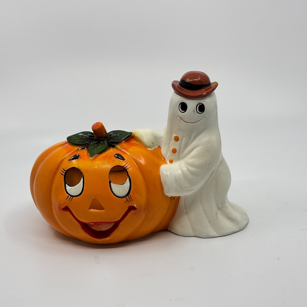 Vintage Halloween Ghost and Pumpkin Figurine Vintage 1966